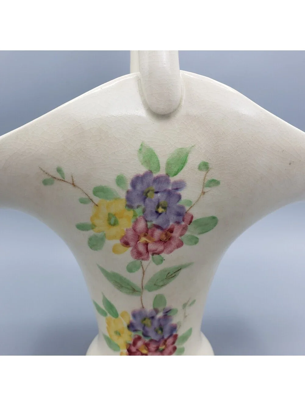 VTG E. Radford Pottery Flower Basket with Frog Hand Painted England Ceramic Vase